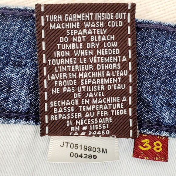 7 For All Mankind Standard Mens 38 Jeans ButtonFly Blue Wash Distressed Denim - Picture 8 of 11